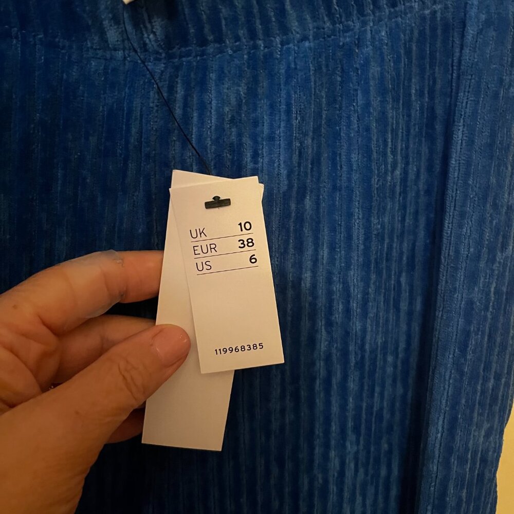 TOPSHOP/ASOS Ribbed Leg, Velour-Like Pants, Royal Blue / Size 6 - Picture 5 of 10